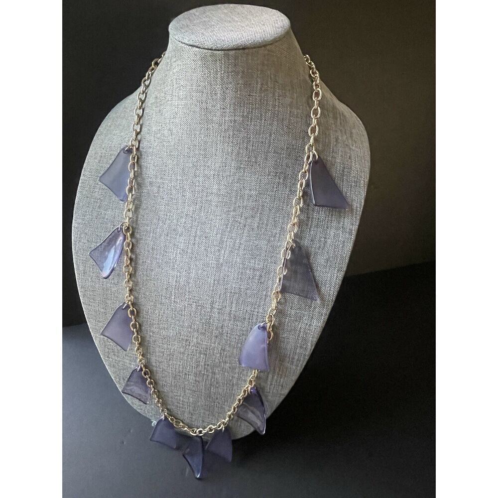 Dell’Olio Necklace Statement Lavender Purple Acrylic Art To Wear Gold Tone 38”